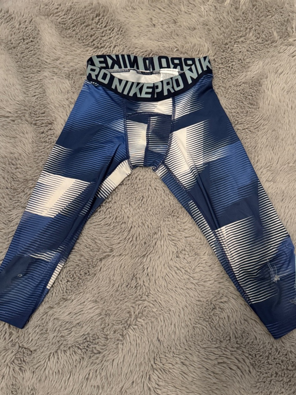 Nike Blue and White Graphic Compression Crop Leggings